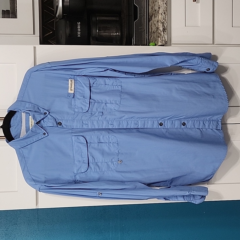 Light Blue Magellan Outdoors Relaxed Fit Fish Gear button up